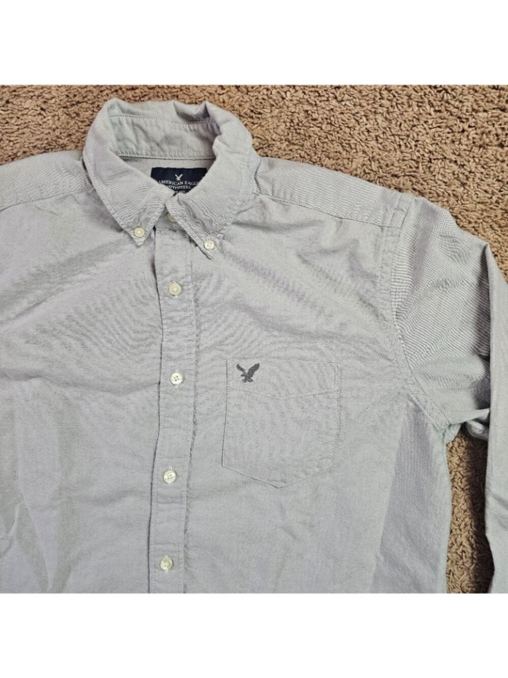 American Eagle Button Up Shirt Mens M Gray Classic Fit Solid Logo Cotton Casual - Picture 3 of 12